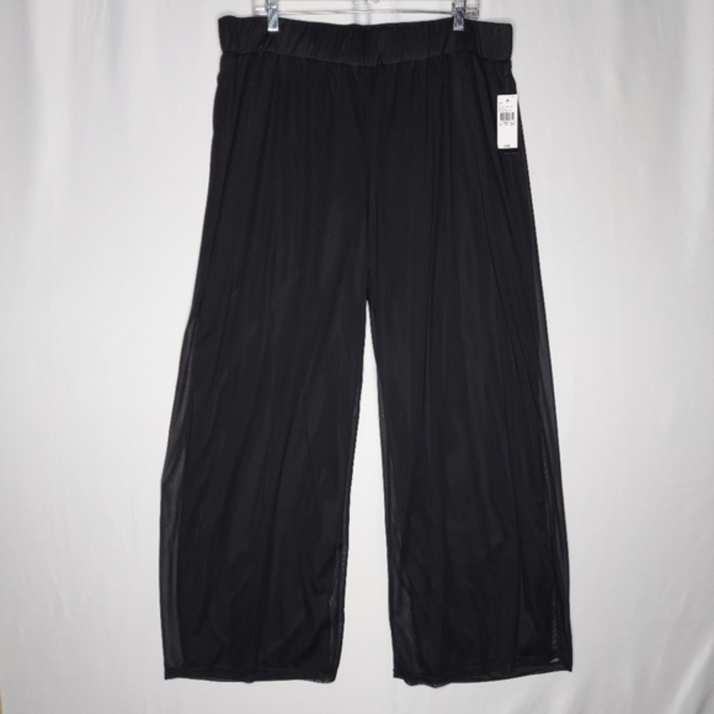 Alyx Sheer Wide Leg Pants Women 2X Black Chiffon Lined Stretch Elastic Waist NEW